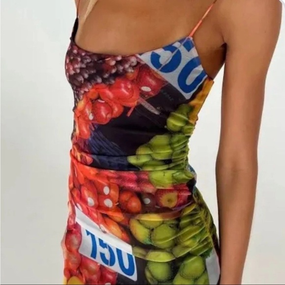 NWOT ZARA Ruched Mesh Fruit Stand Strappy Maxi Dress 5039/201 Size small - Picture 3 of 4